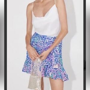 Zara NWT sequin ruffle mini skirt pink/purple women’s size small‎